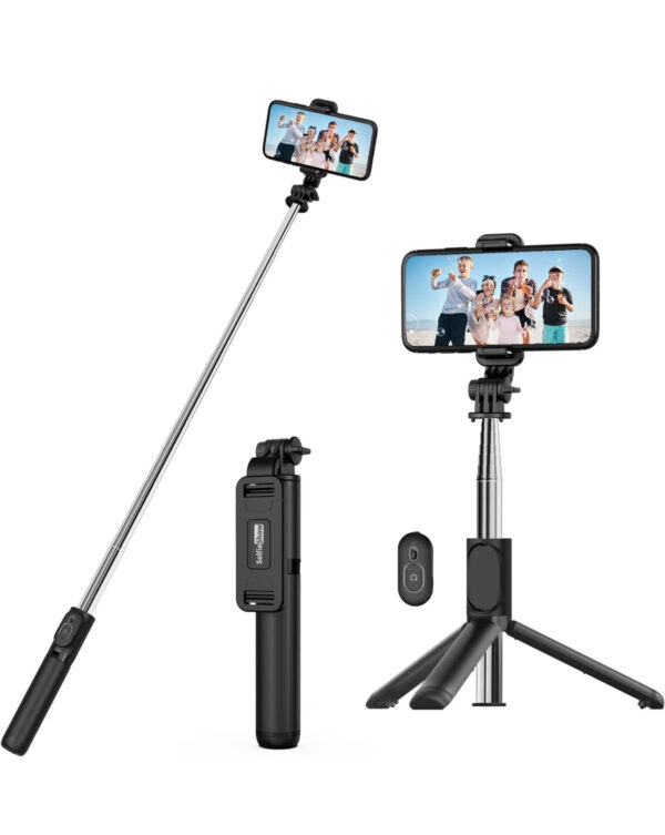 Bastão de selfie SelfieShow, tripé extensível com controle remoto sem fio e suporte de tripé, portátil, leve, compatível com iPhone 15 14 13 12 Pro Xs Max